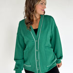 Scuba Piping Cardi- Green/Cream - Ana Patricia Boutique