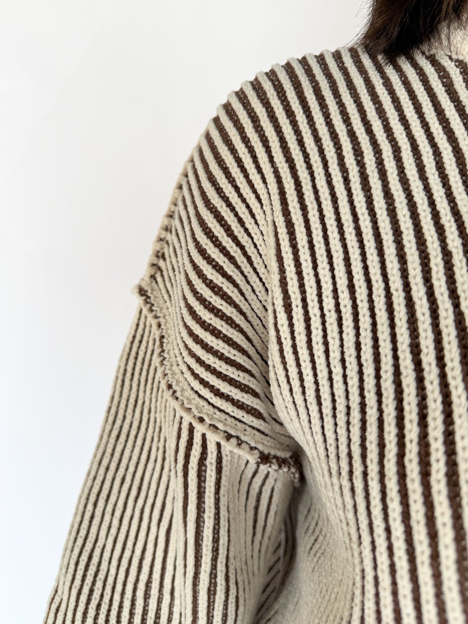 Two Tone Crewneck Sweater- Brown - Ana Patricia Boutique