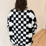 Checkered Sweater Cardigan- Blk/Wht - Ana Patricia Boutique