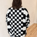 Checkered Sweater Cardigan- Blk/Wht