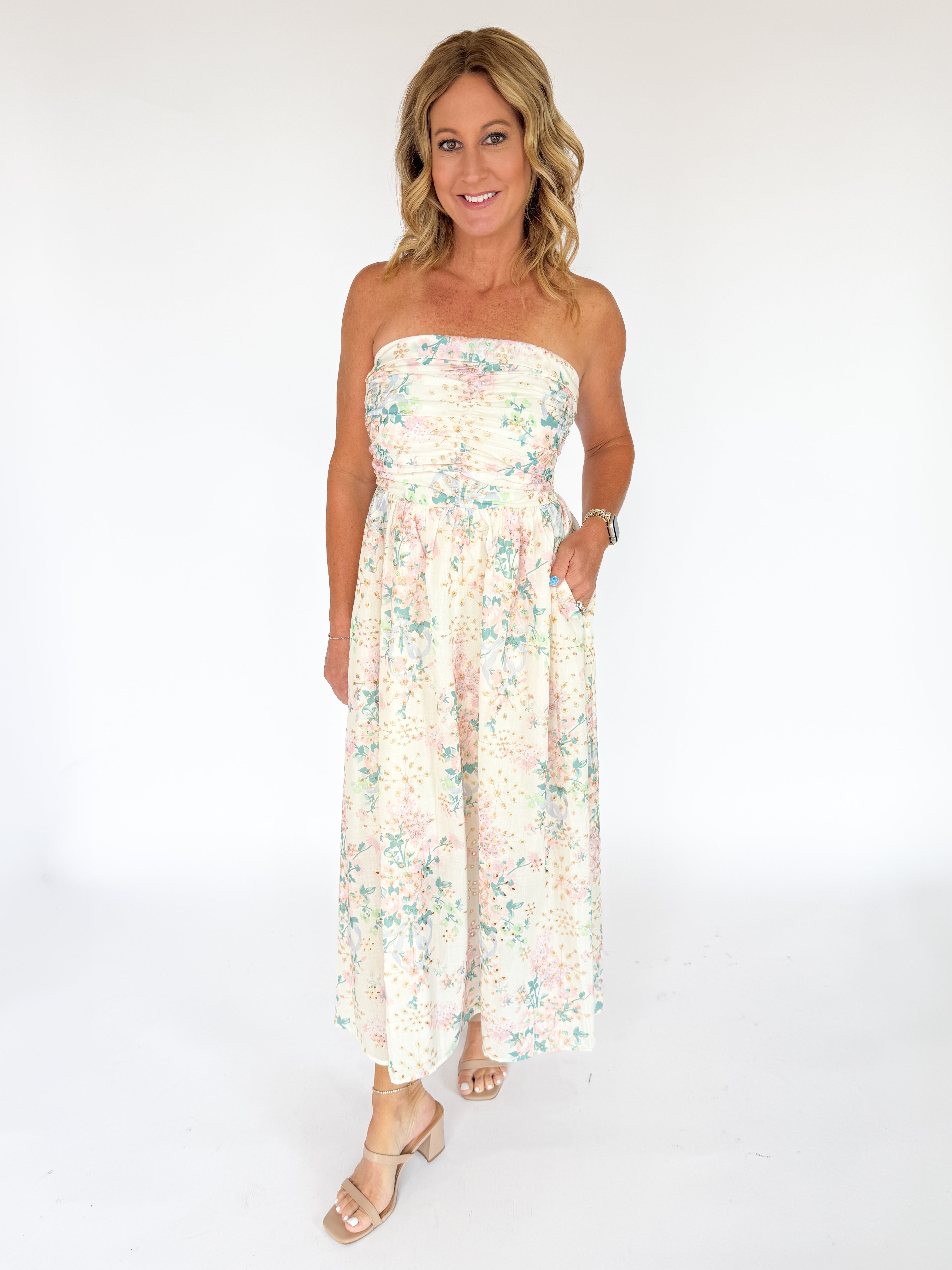 Strapless Floral Eyelet Dress - Ana Patricia Boutique