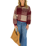 Plaid Crewneck Sweater- Burgundy - Ana Patricia Boutique
