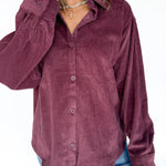 Corduroy Button Up Shirt- Cherry - Ana Patricia Boutique