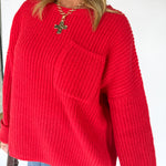 Oversized Front Pocket Sweater- Red - Ana Patricia Boutique