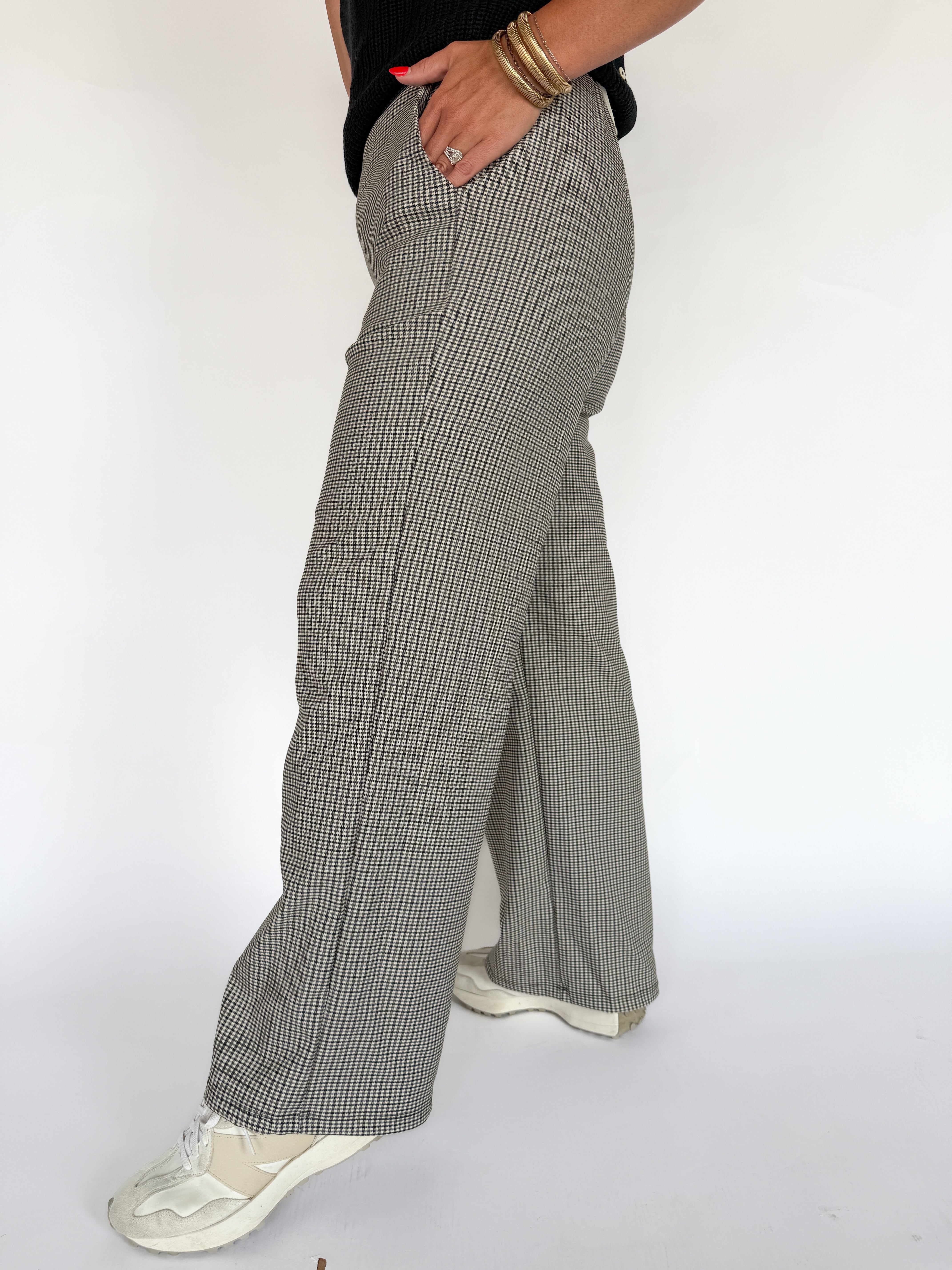 Pleated Check Pants-Beige/Grey - Ana Patricia Boutique