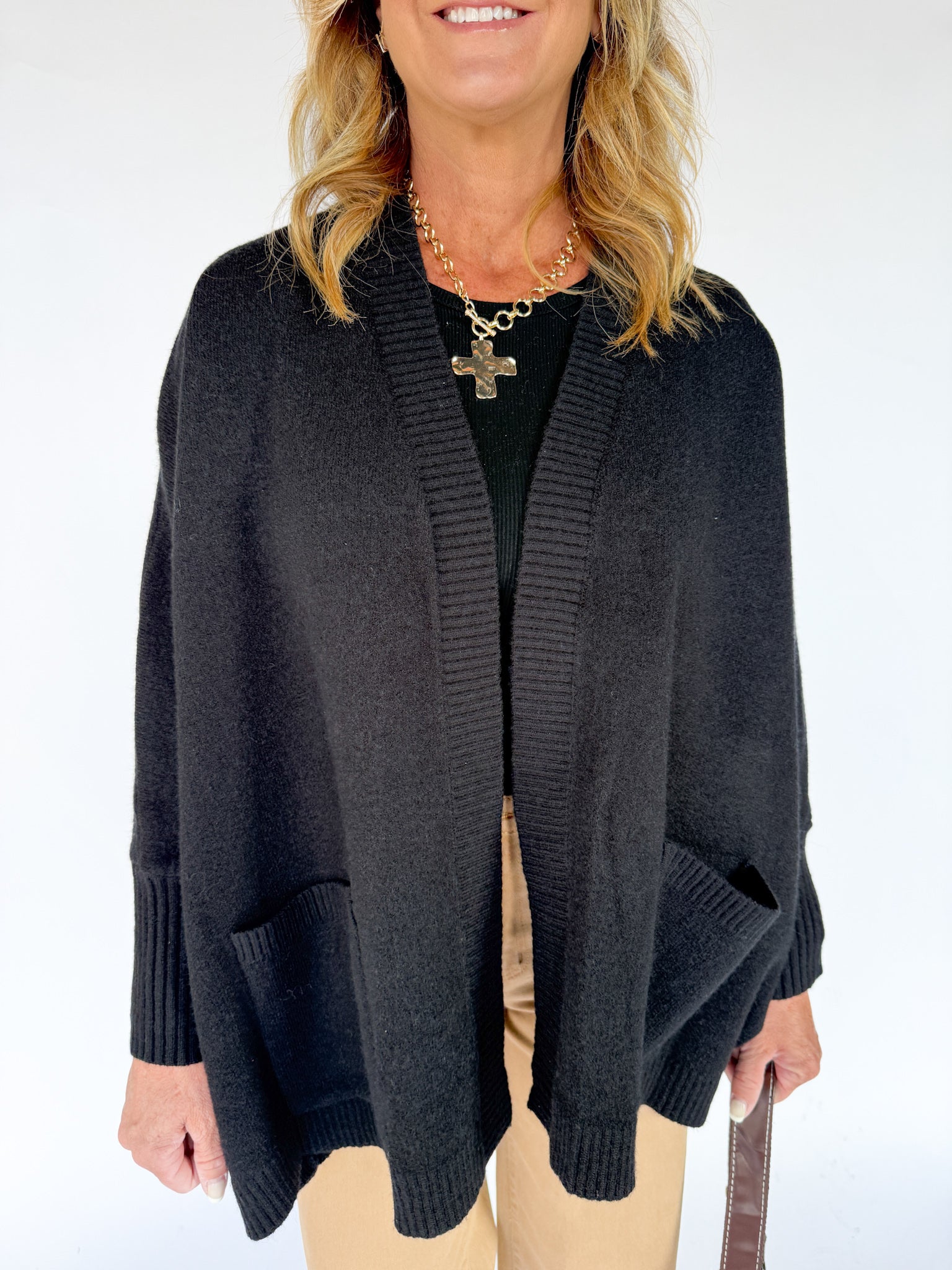 Open Front Bat Wing Cardigan- Black - Ana Patricia Boutique