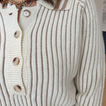 Two Toned Stripe Collared Sweater- Ivory - Ana Patricia Boutique