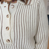 Two Toned Stripe Collared Sweater- Ivory