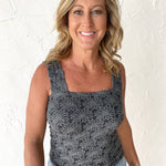 Floral Jacquard Tank- Two Tone Black - Ana Patricia Boutique