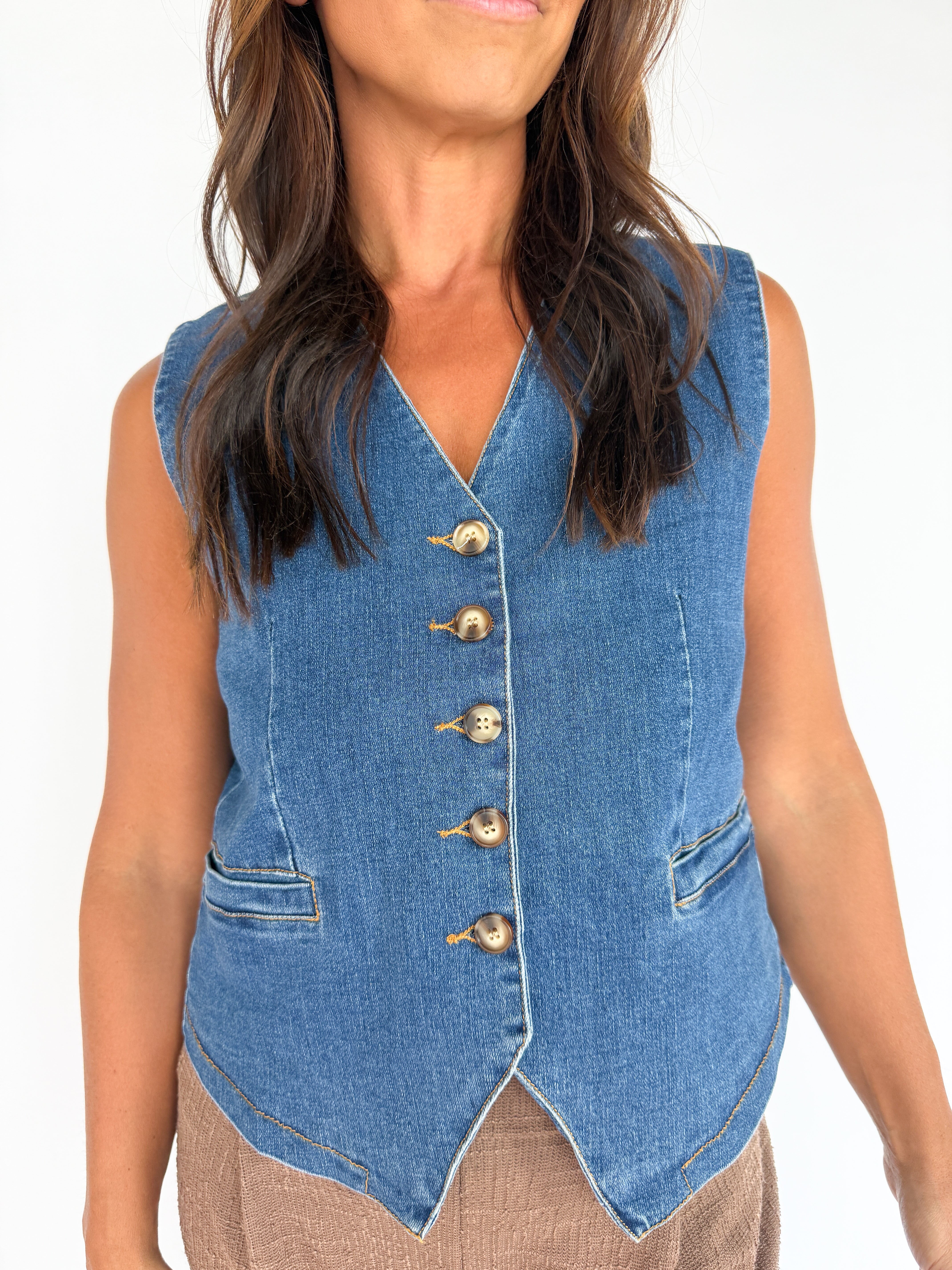 Stretch Denim Vest - Ana Patricia Boutique