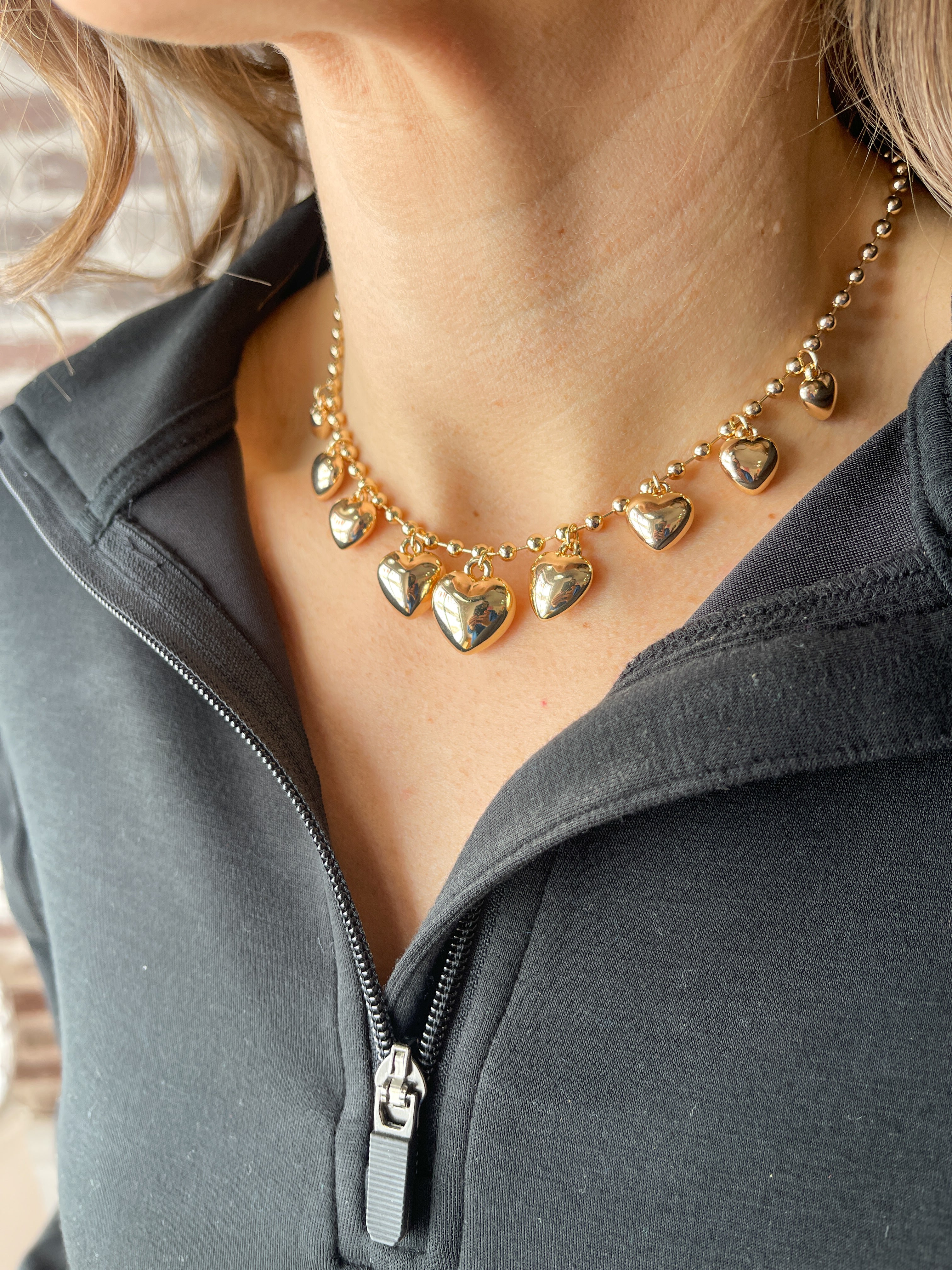 Puffy Heart Necklace- Gold - Ana Patricia Boutique