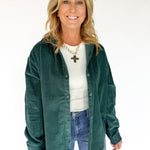 Corduroy Button Up Shirt- Forest Green - Ana Patricia Boutique