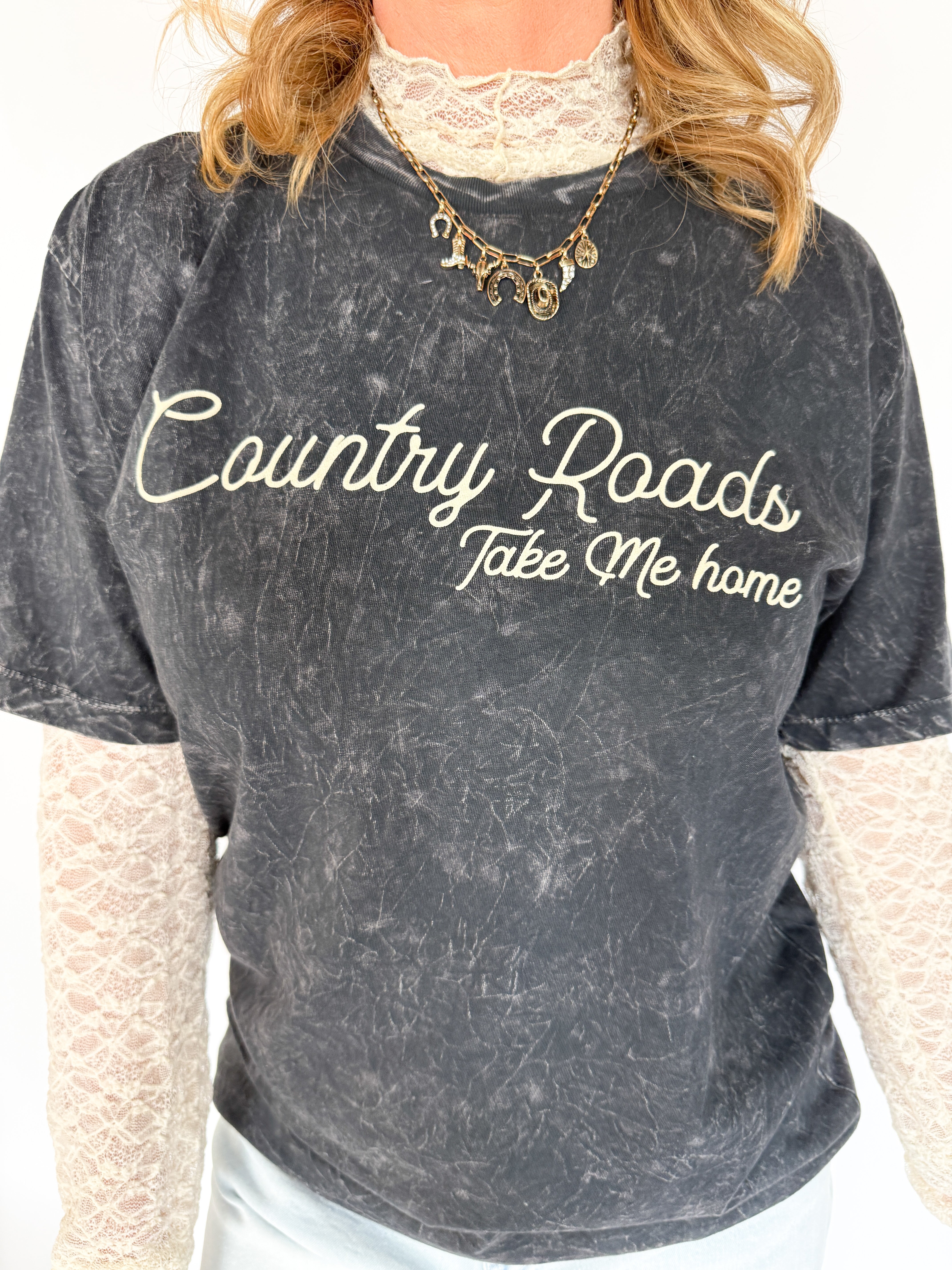 Country Roads Graphic Tee- Black - Ana Patricia Boutique