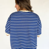 Stripe Oversized Tee- Royal Blue - Ana Patricia Boutique