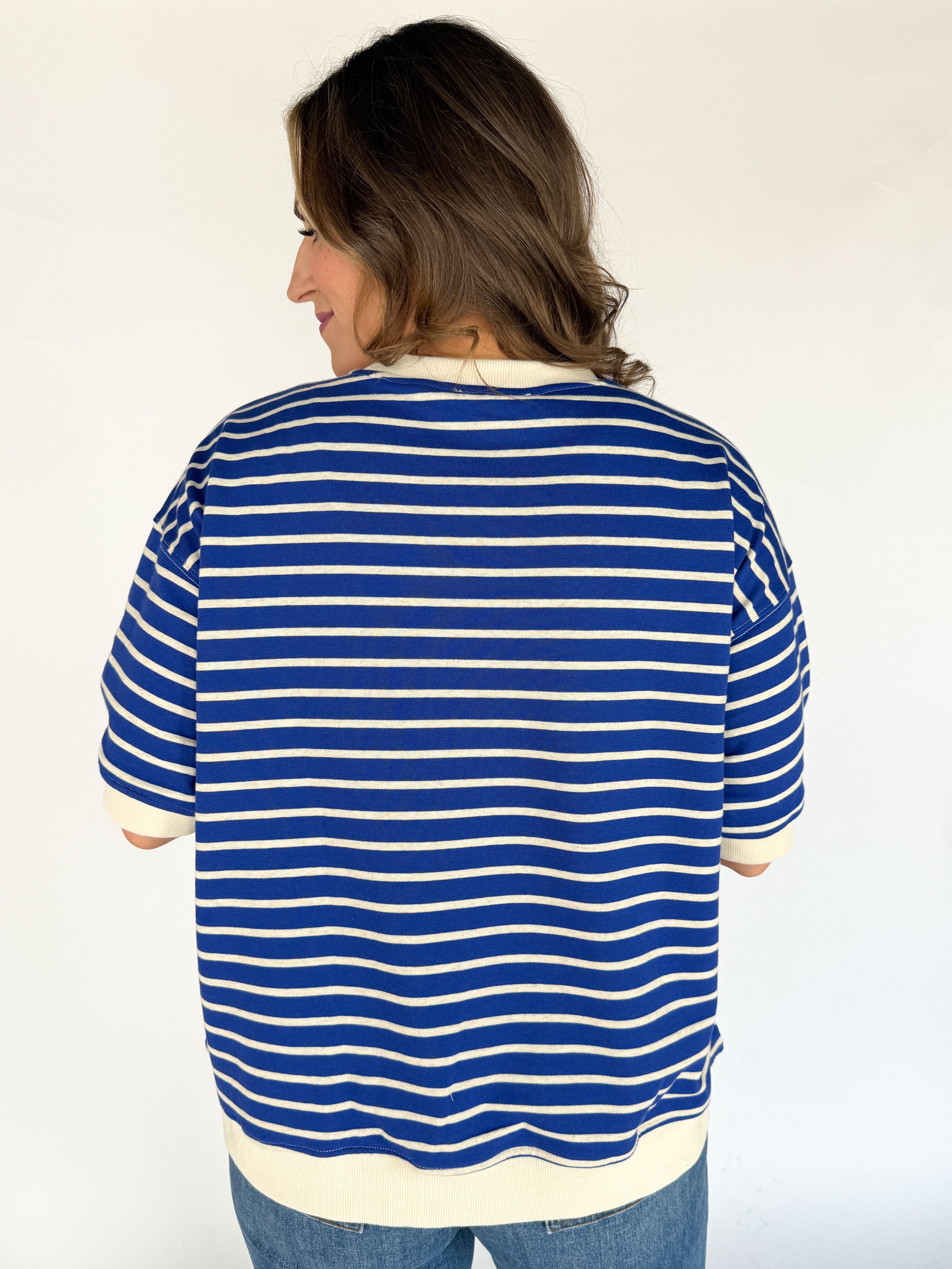 Stripe Oversized Tee- Royal Blue - Ana Patricia Boutique