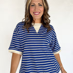 Stripe Oversized Tee- Royal Blue - Ana Patricia Boutique