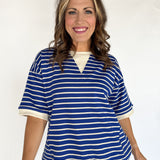 Stripe Oversized Tee- Royal Blue - Ana Patricia Boutique