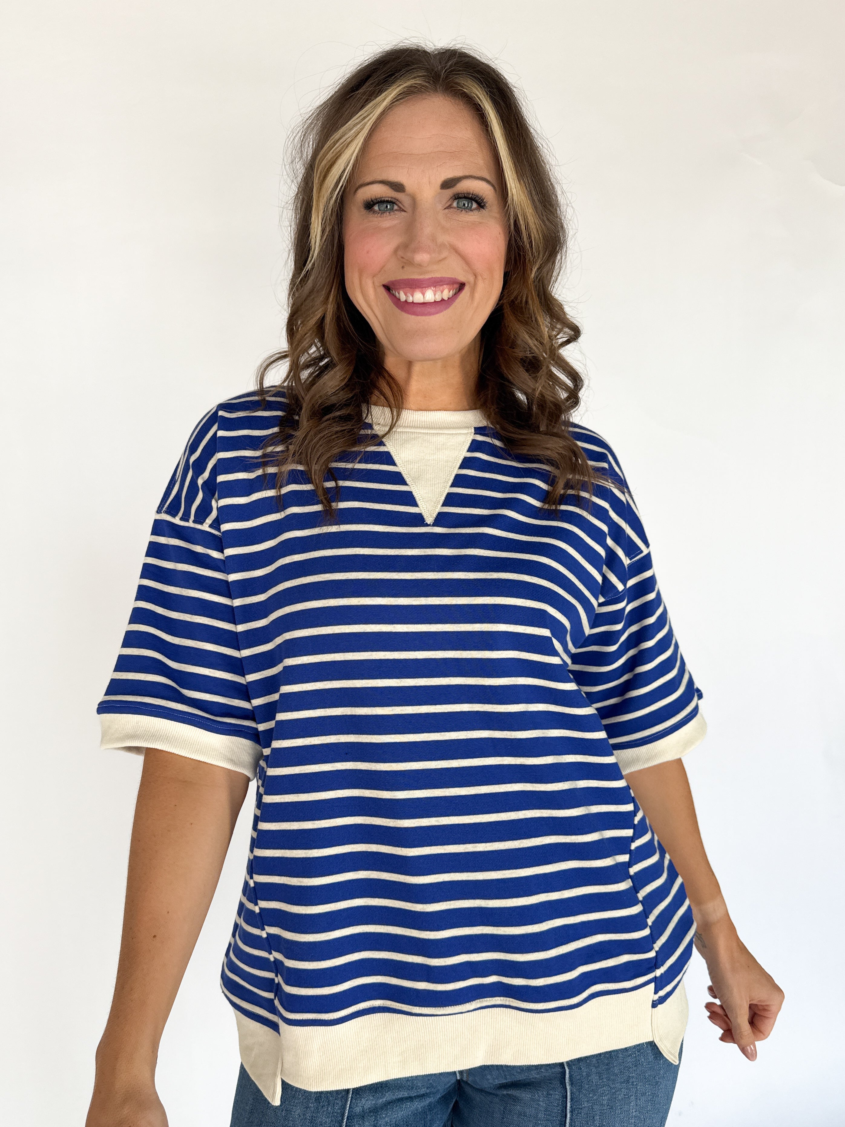 Stripe Oversized Tee- Royal Blue - Ana Patricia Boutique