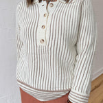 Two Toned Stripe Collared Sweater- Ivory - Ana Patricia Boutique