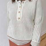 Two Toned Stripe Collared Sweater- Ivory