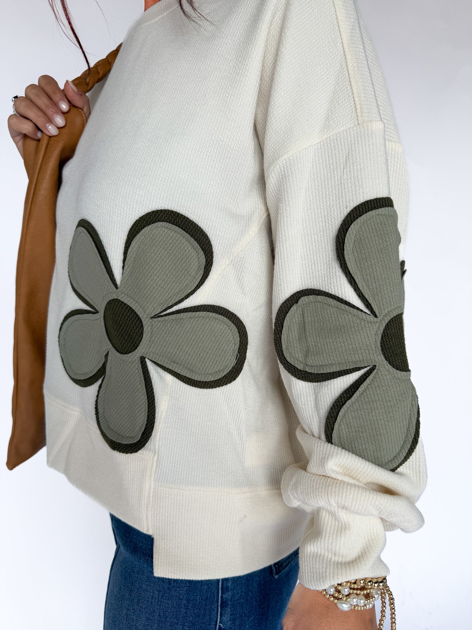 Flower Patchwork Pullover - Ivory/Olive - Ana Patricia Boutique