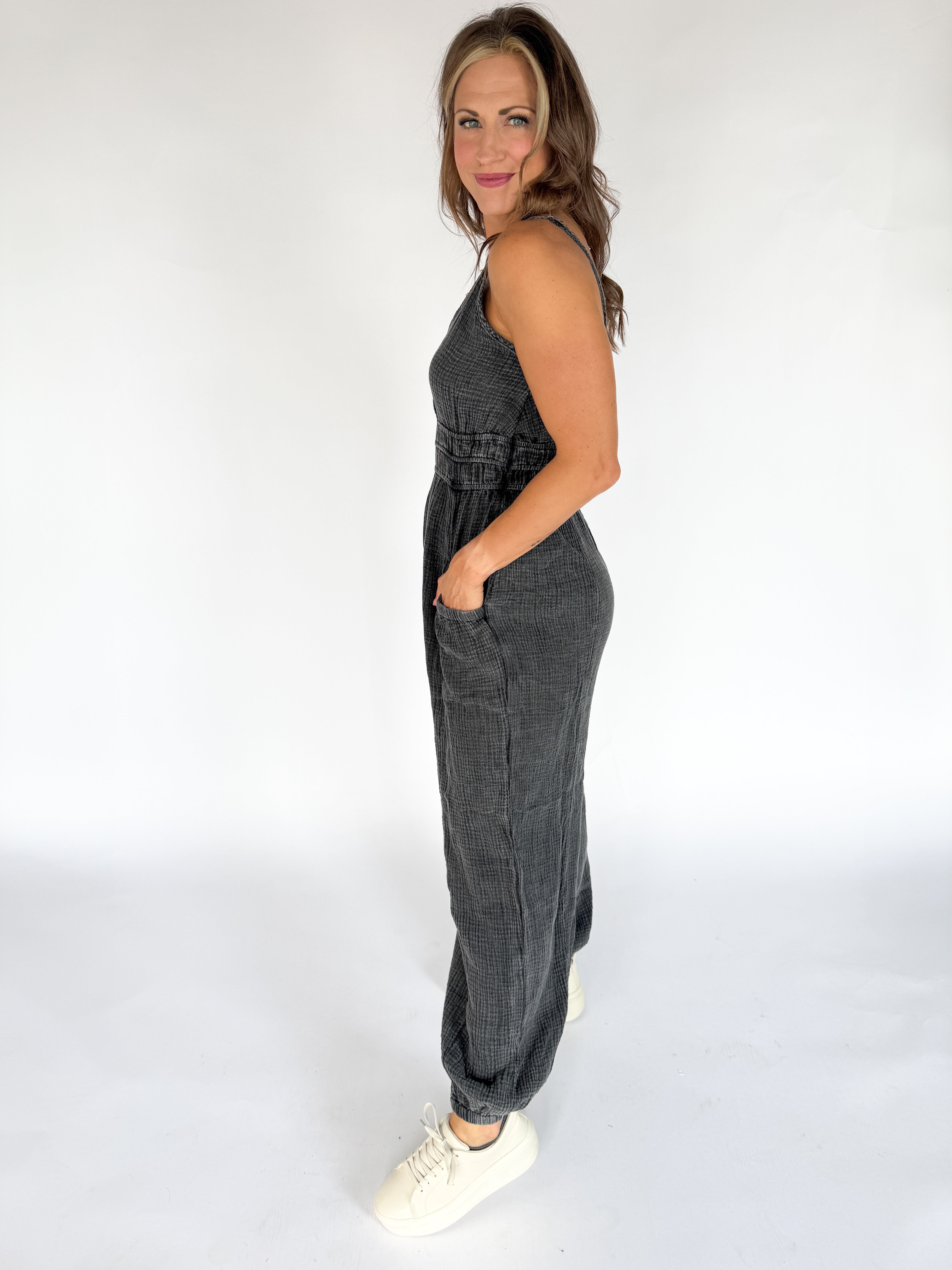 Mineral Wash Jumpsuit- Black - Ana Patricia Boutique