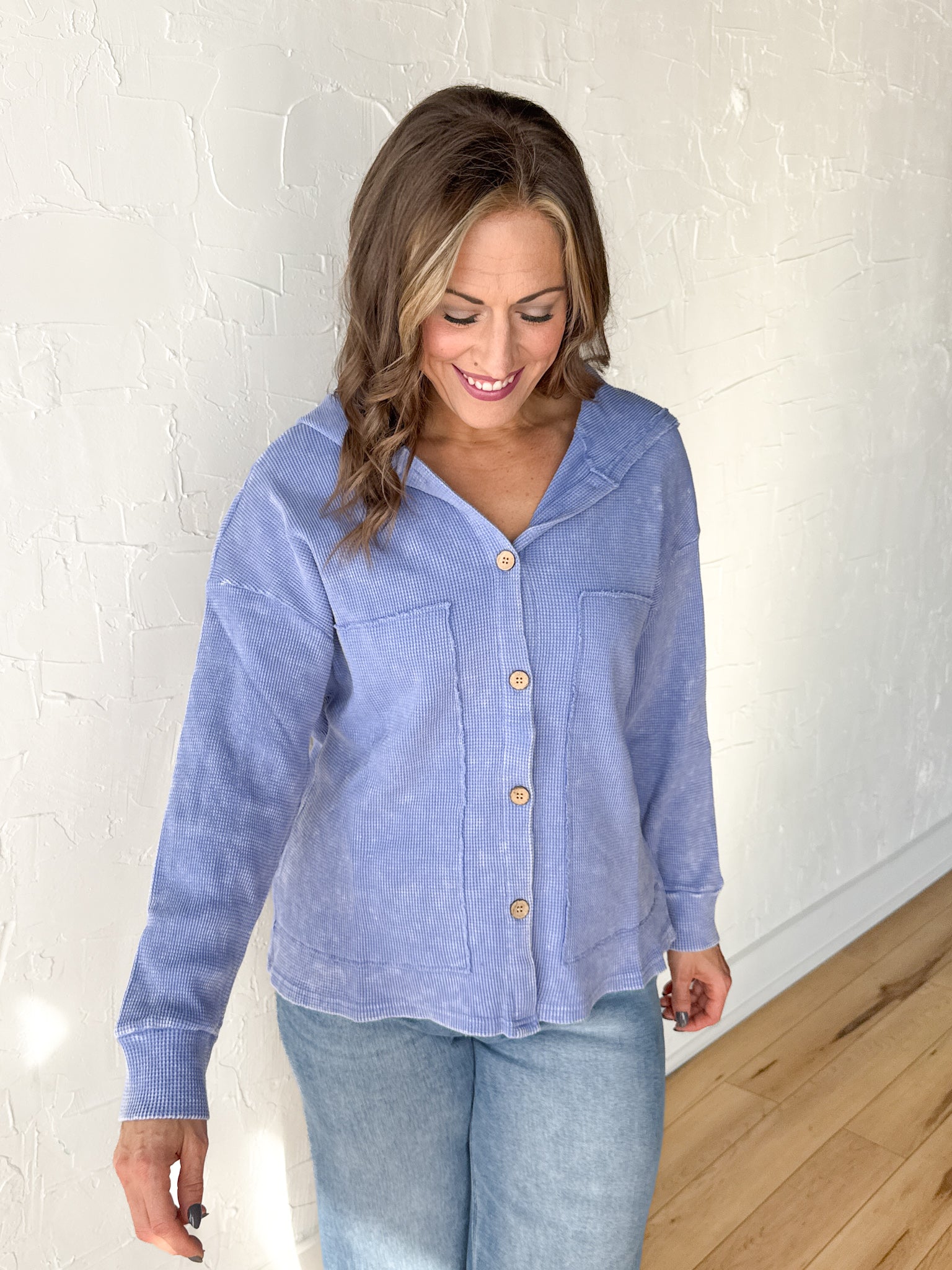 Washed Thermal Jacket- Periwinkle - Ana Patricia Boutique