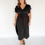 Flutter Sleeve Midi Dress- Black - Ana Patricia Boutique