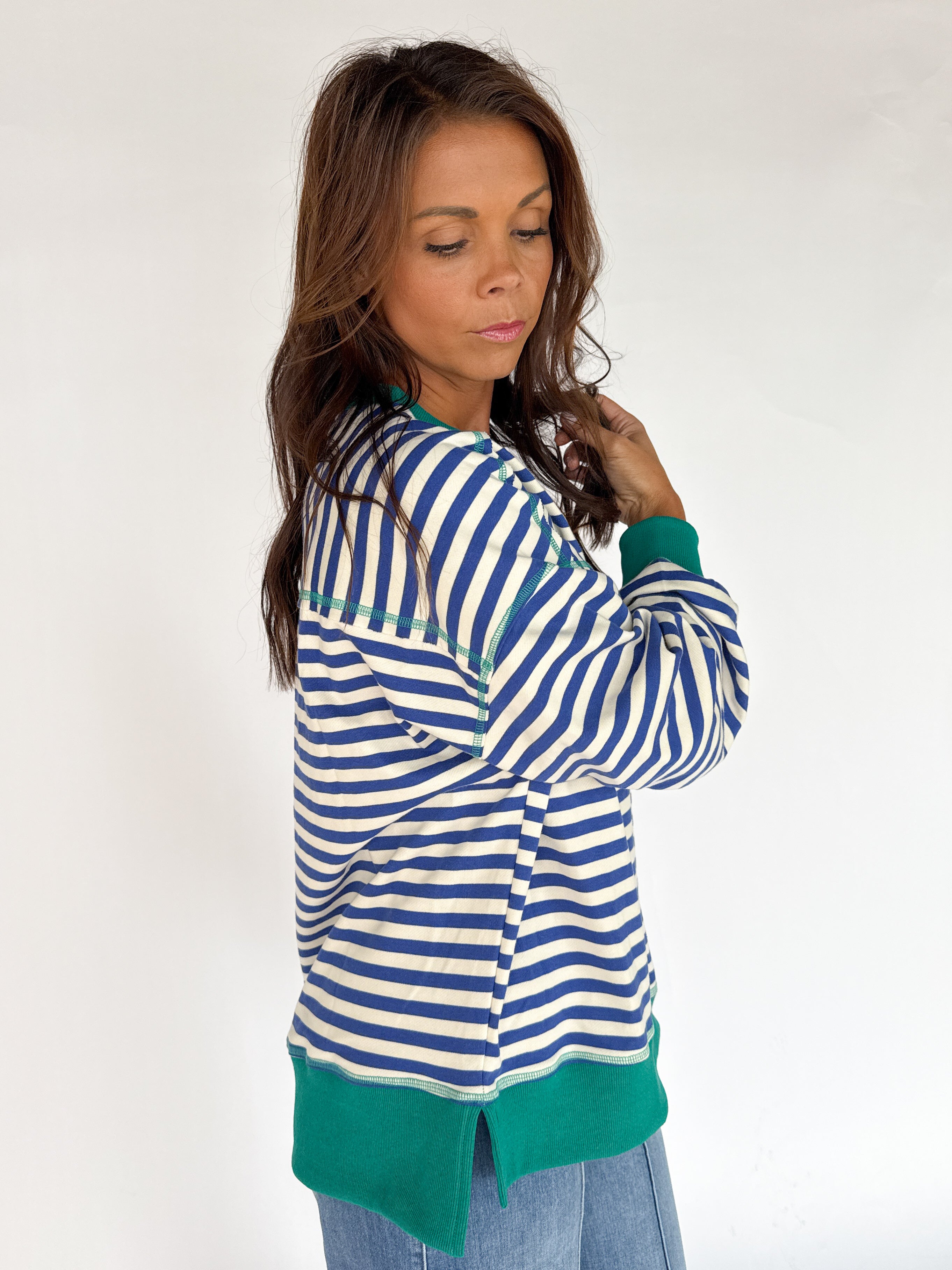 Stripe Comfy Pullover-Royal Blue/Cream - Ana Patricia Boutique