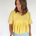 Flutter Sleeve Pintuck Top- Yellow - Ana Patricia Boutique
