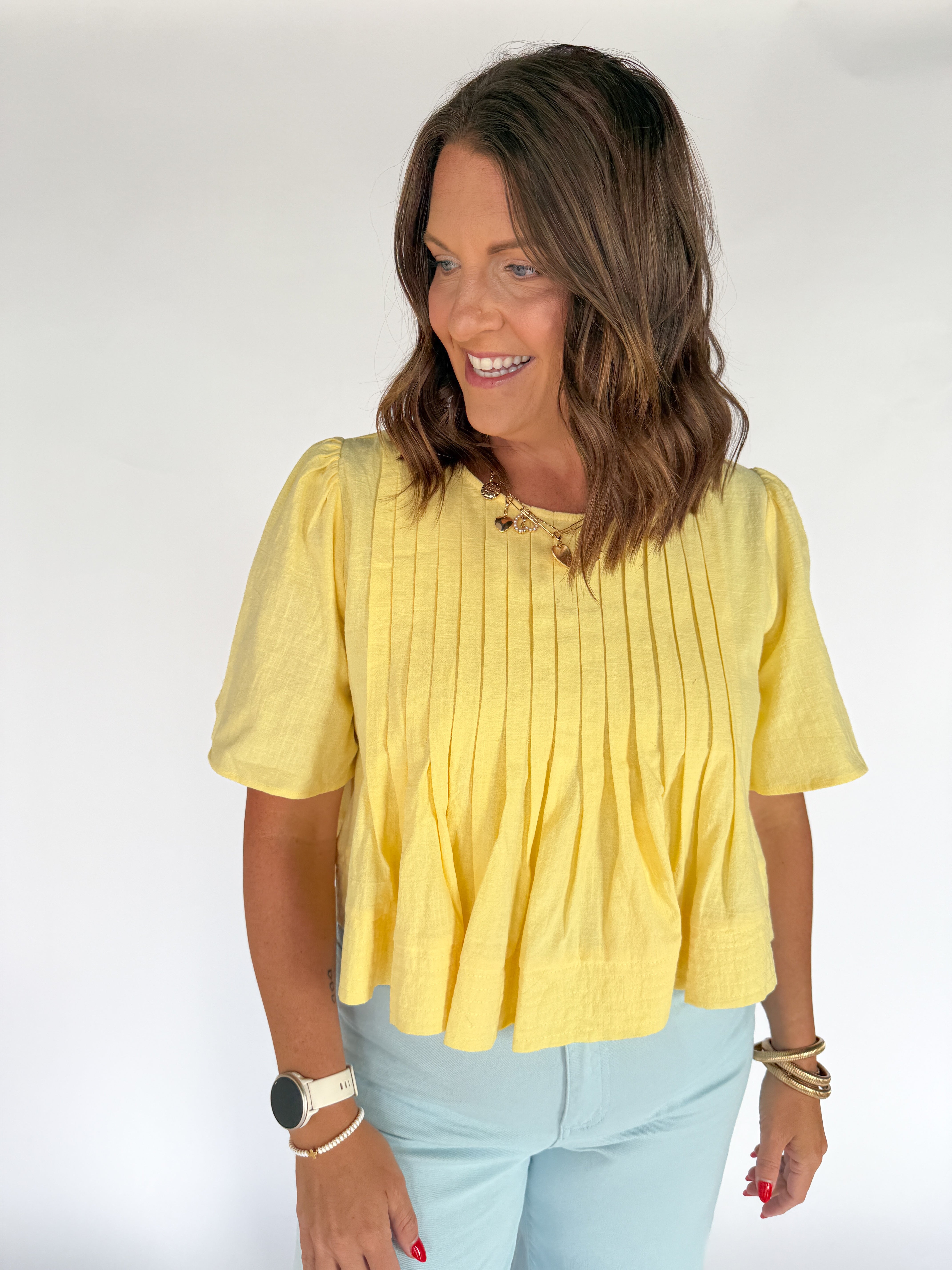 Flutter Sleeve Pintuck Top- Yellow - Ana Patricia Boutique