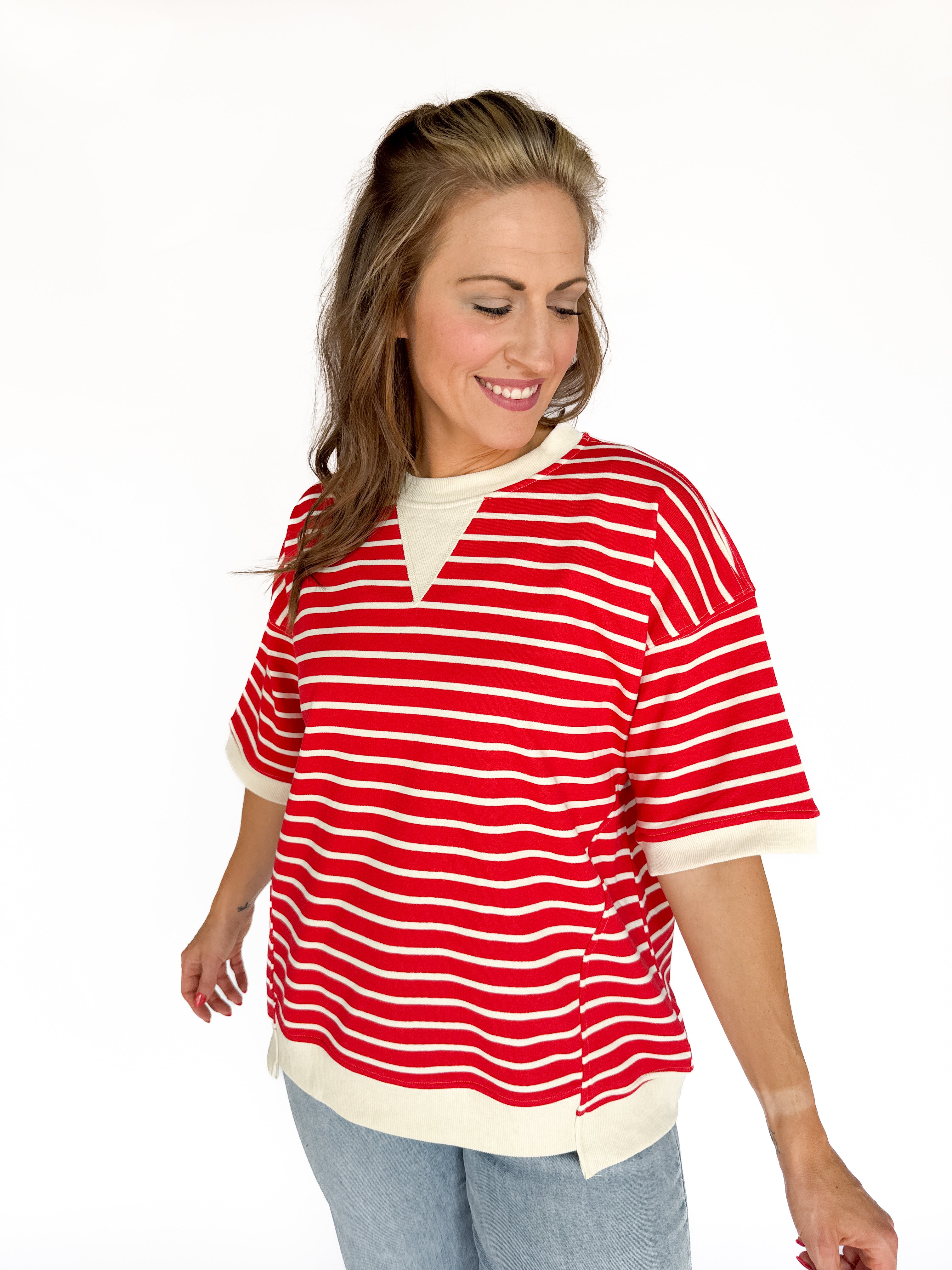 Stripe Oversized Tee- Red - Ana Patricia Boutique
