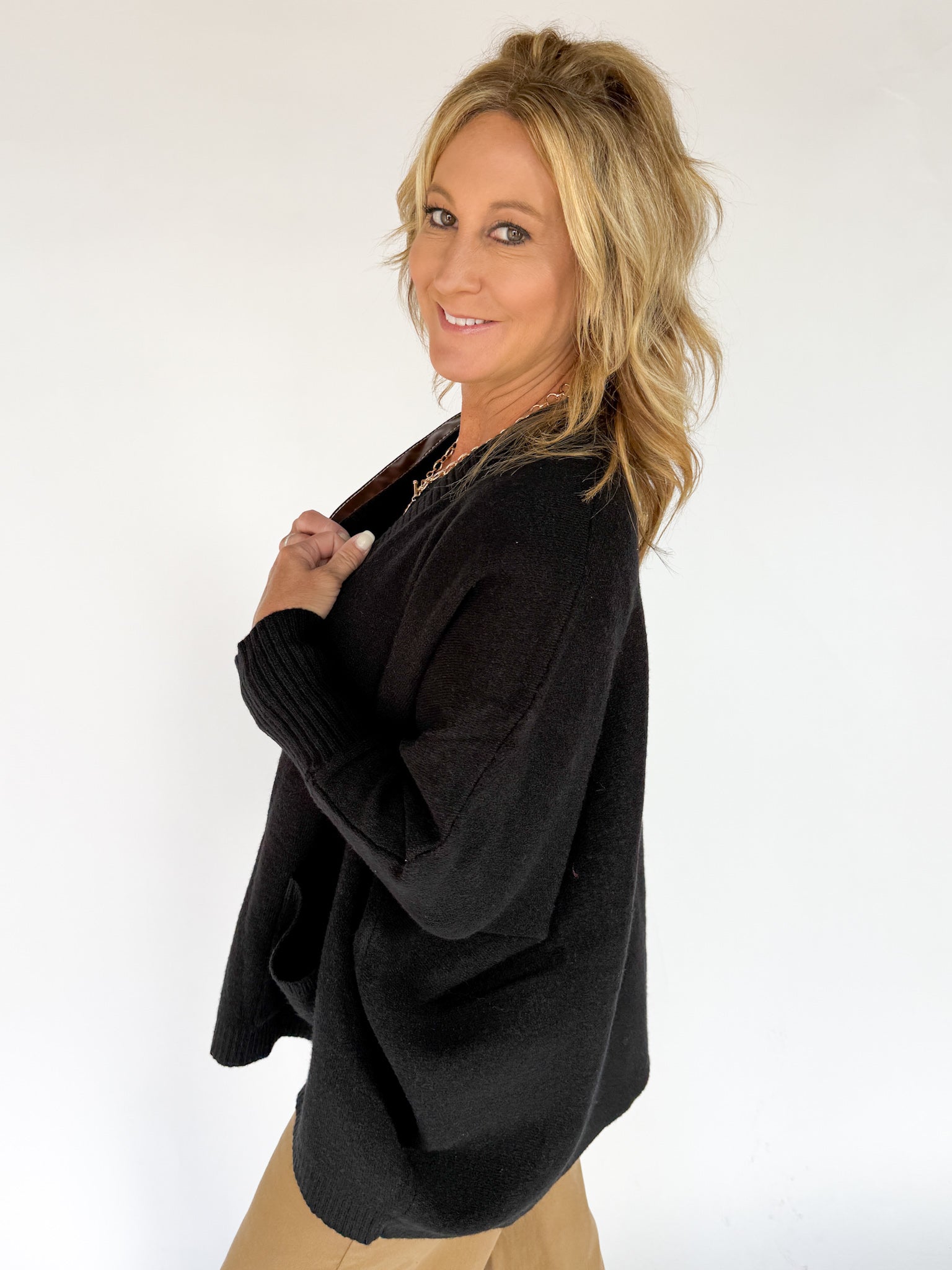 Open Front Bat Wing Cardigan- Black - Ana Patricia Boutique