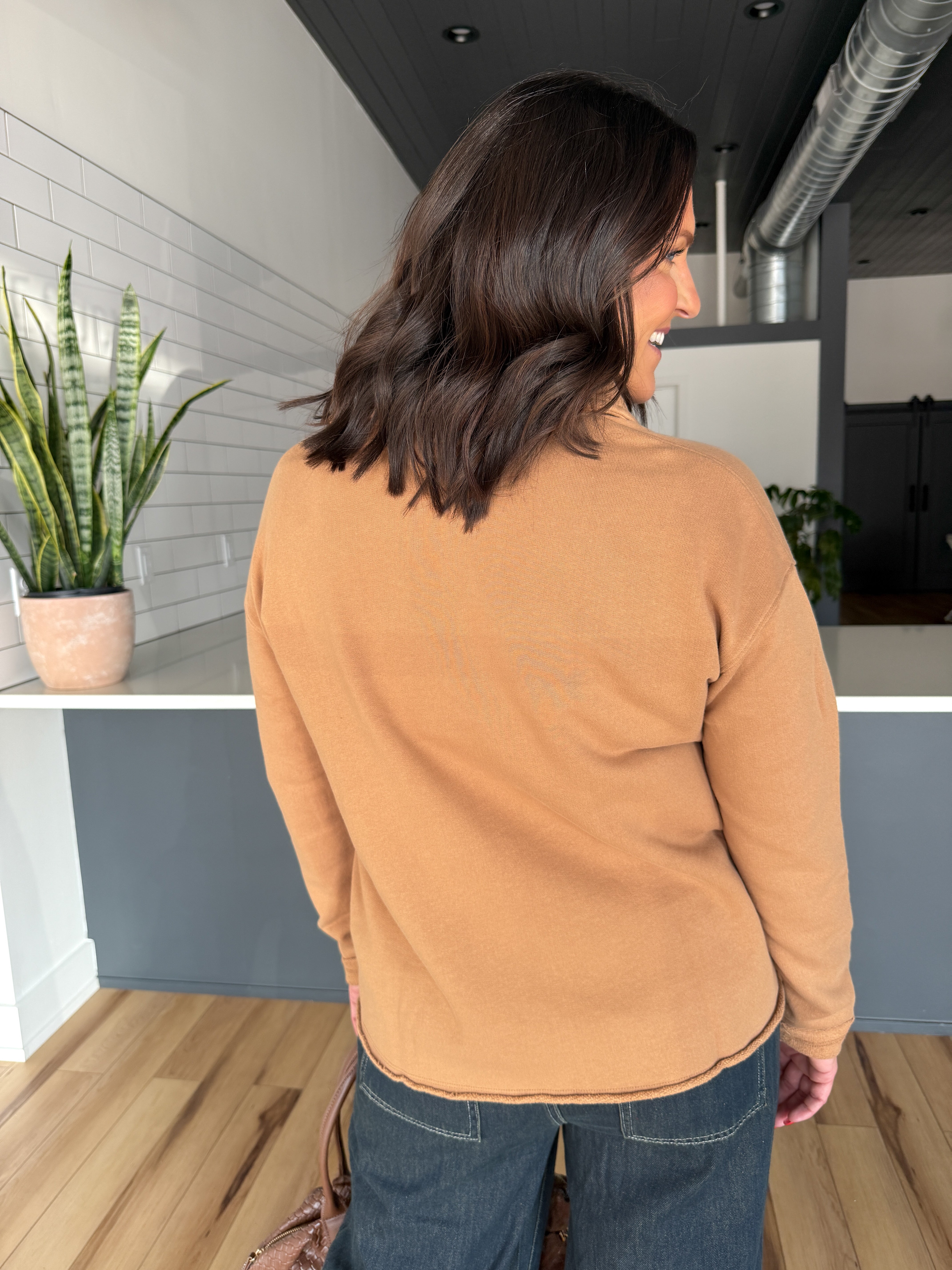 Long Sleeve Henley Top- Mocha - Ana Patricia Boutique
