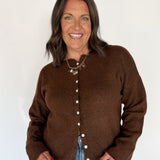 Classic Button Cardigan Top- Chocolate - Ana Patricia Boutique