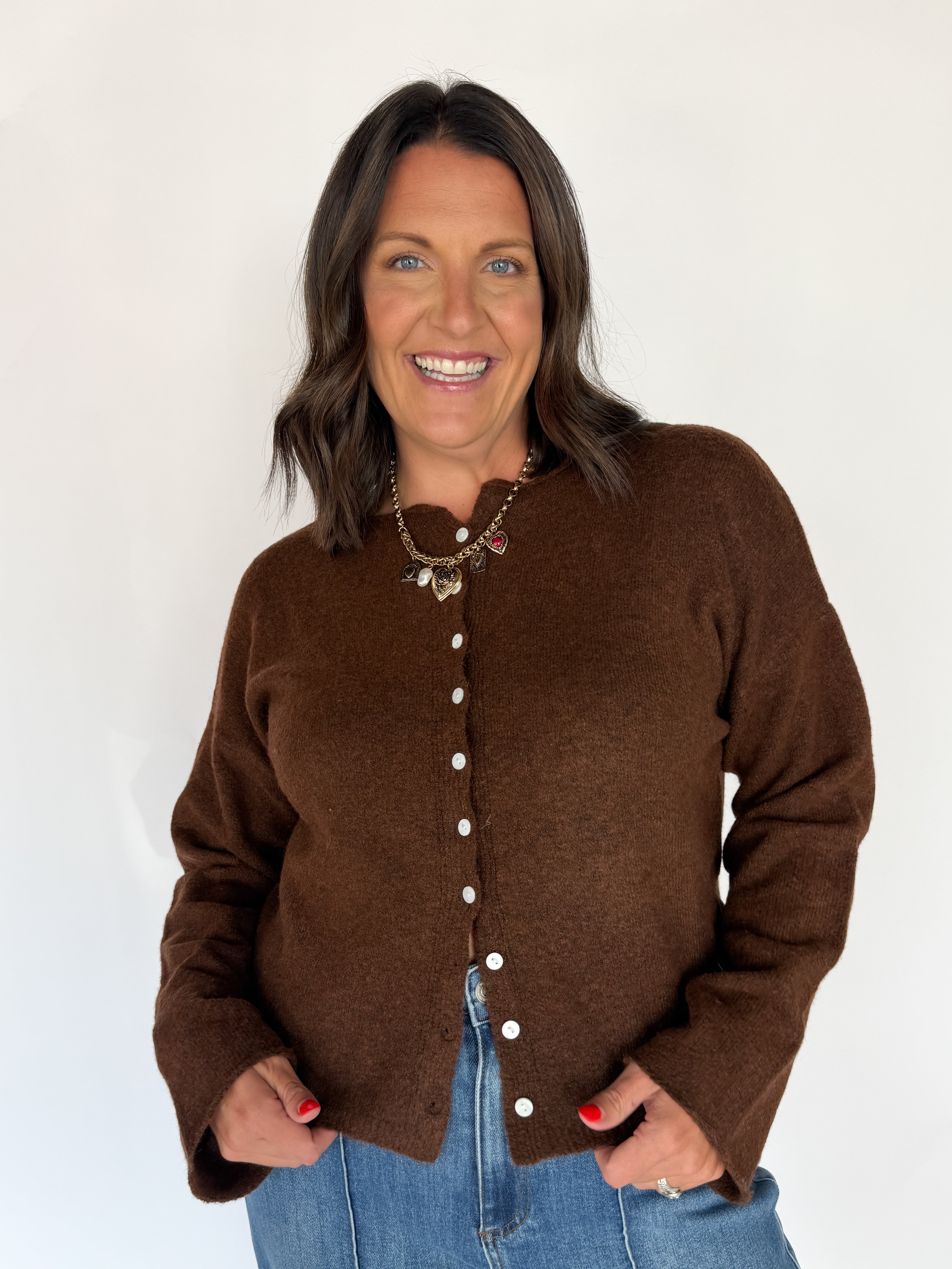 Classic Button Cardigan Top- Chocolate - Ana Patricia Boutique