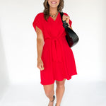 V Neck Short Sleeve Dress- Red - Ana Patricia Boutique