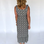 Abstract Print Midi Dress- Black/Ivory - Ana Patricia Boutique