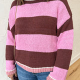 Bold Stripe Sweater- Burgundy/Pink