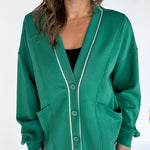Scuba Piping Cardi- Green/Cream - Ana Patricia Boutique
