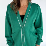 Scuba Piping Cardi- Green/Cream - Ana Patricia Boutique