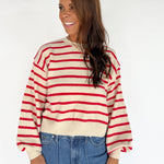 Striped Crewneck Sweater- Red - Ana Patricia Boutique