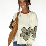 Flower Patchwork Pullover - Ivory/Olive - Ana Patricia Boutique