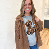 Corduroy Button Up Jacket- Camel