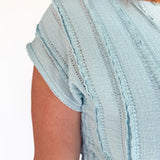 Cap Sleeve Textured Tee- Blue - Ana Patricia Boutique