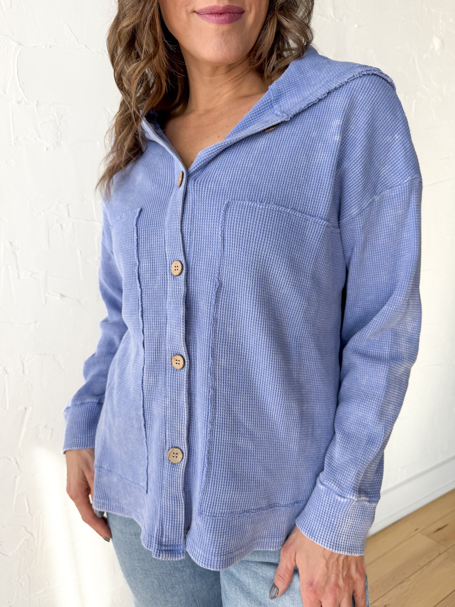 Washed Thermal Jacket- Periwinkle - Ana Patricia Boutique