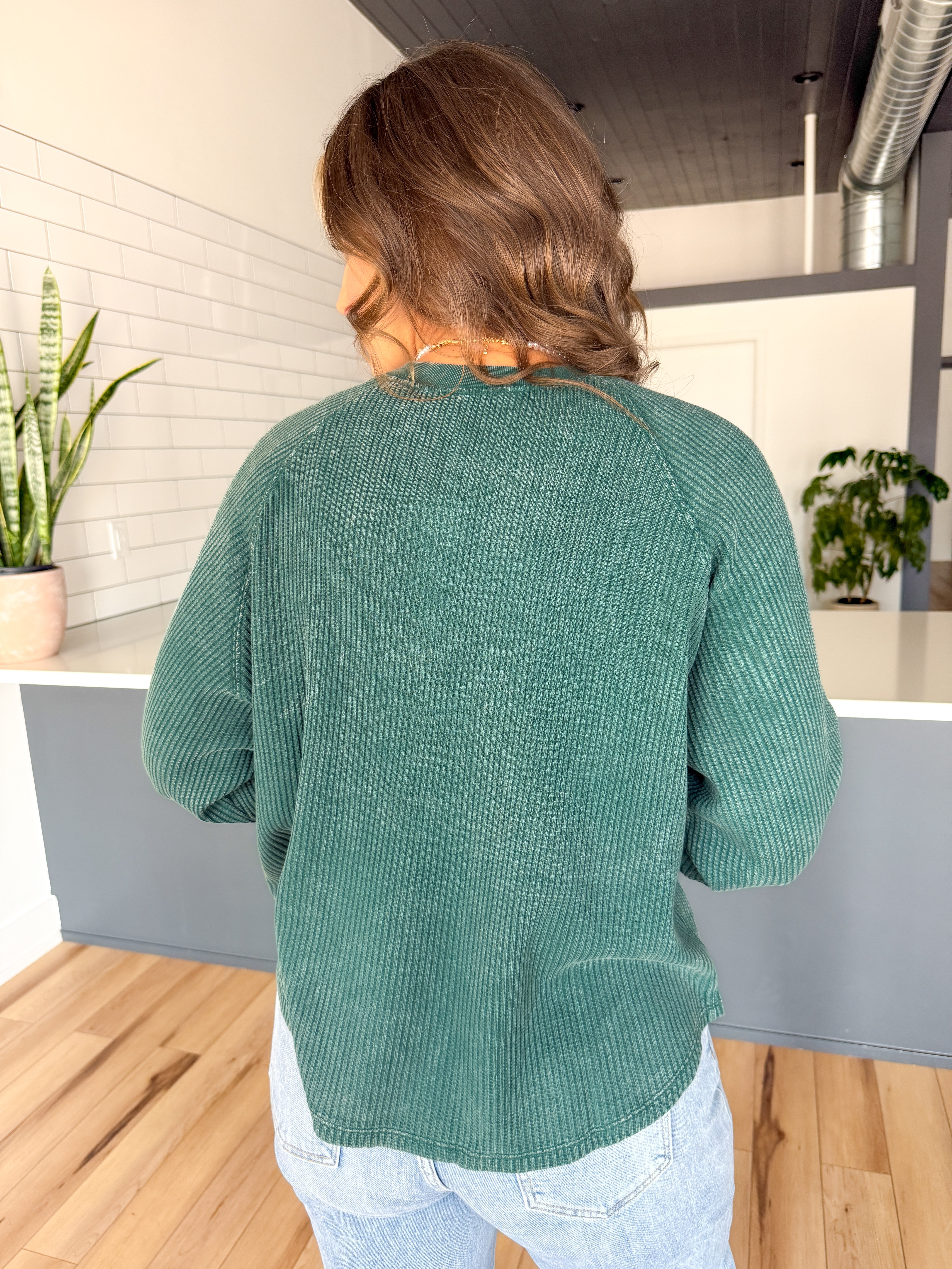 Washed Henley Top- Green - Ana Patricia Boutique