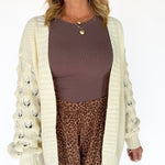 Bubble Sleeve Open Front Cardigan- Cream - Ana Patricia Boutique