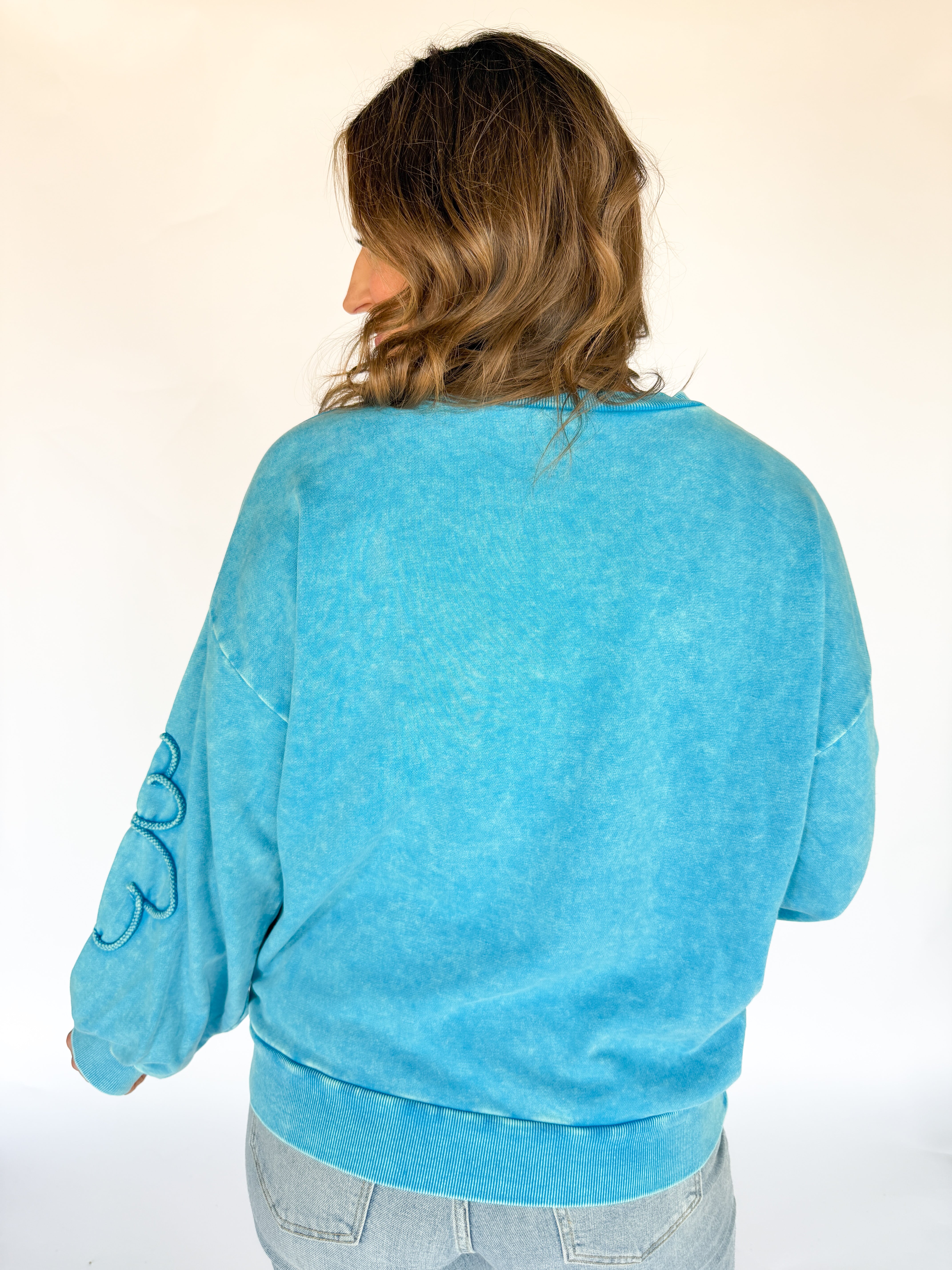 Washed Terry Heart Pullover- Blue - Ana Patricia Boutique