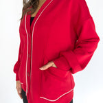 Scuba Piping Cardi- Red/Cream - Ana Patricia Boutique